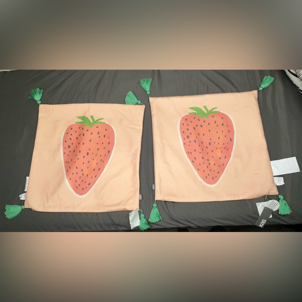 Strawberry Print Pillow Covers with Tassels (set of 2)